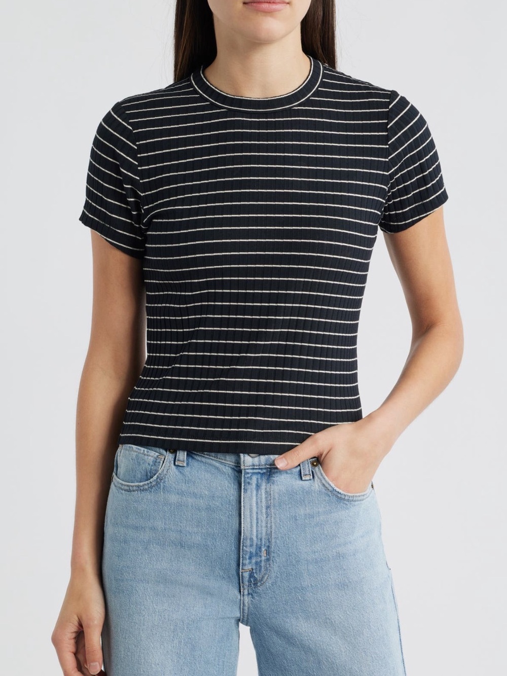 Rag & Bone Luca Stripe Ribbed Baby Tee